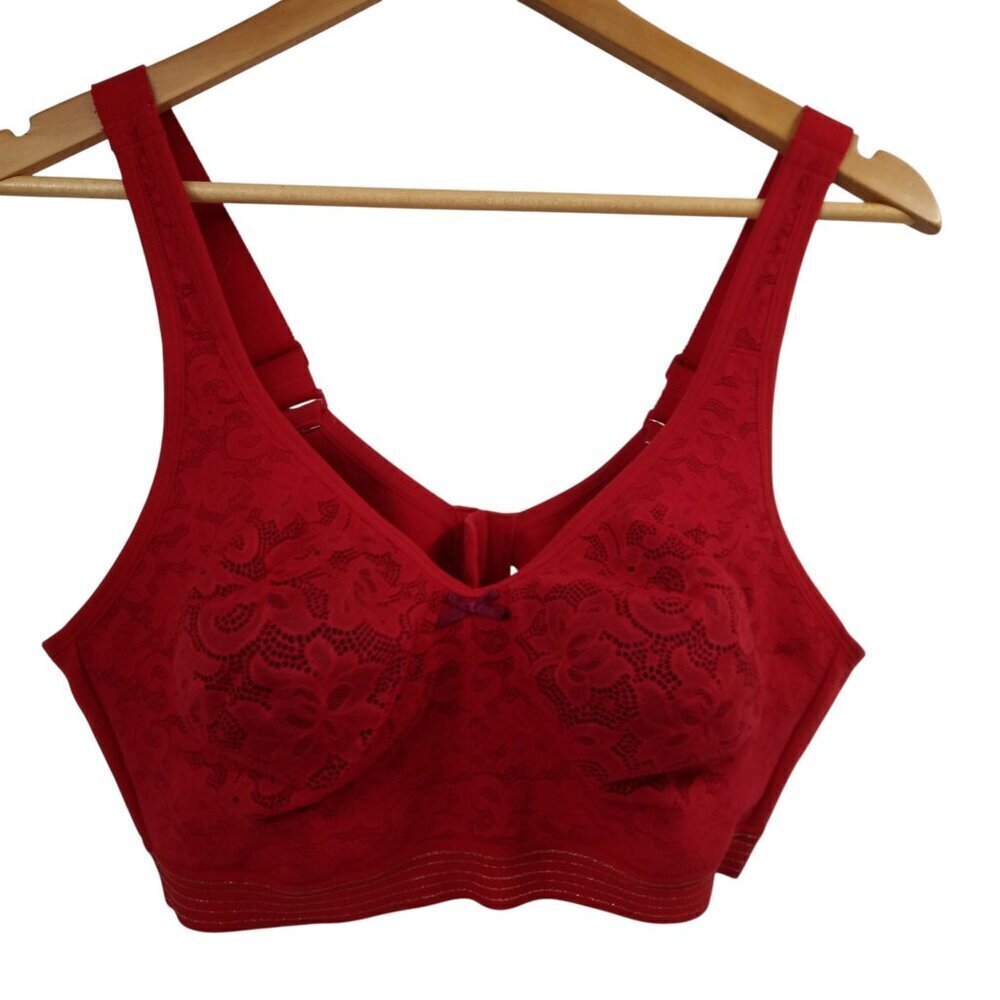 Cacique Unlined Full Coverage No-Wire Red Lace Bra Size 40D Wireless Adjustable